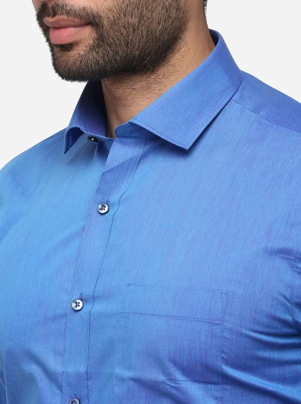 Palace Blue Solid Slim Fit Formal Shirt | Greenfibre