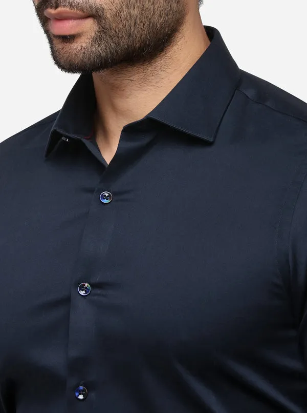 Patriot Blue Solid Slim Fit Party Wear Shirt | Wyre