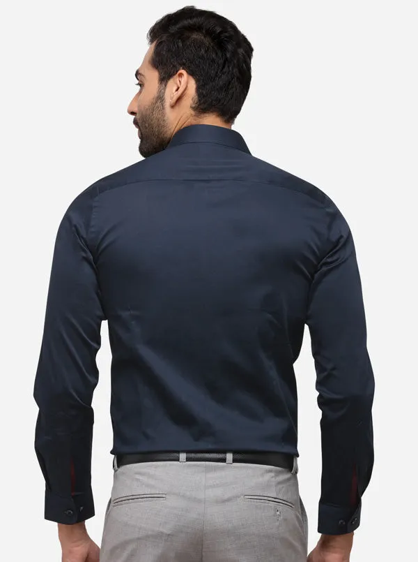 Patriot Blue Solid Slim Fit Party Wear Shirt | Wyre