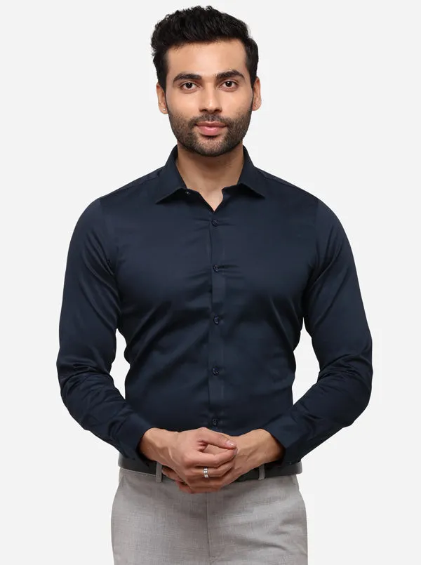 Patriot Blue Solid Slim Fit Party Wear Shirt | Wyre