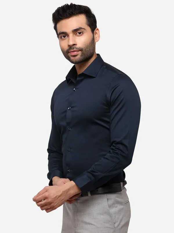 Patriot Blue Solid Slim Fit Party Wear Shirt | Wyre