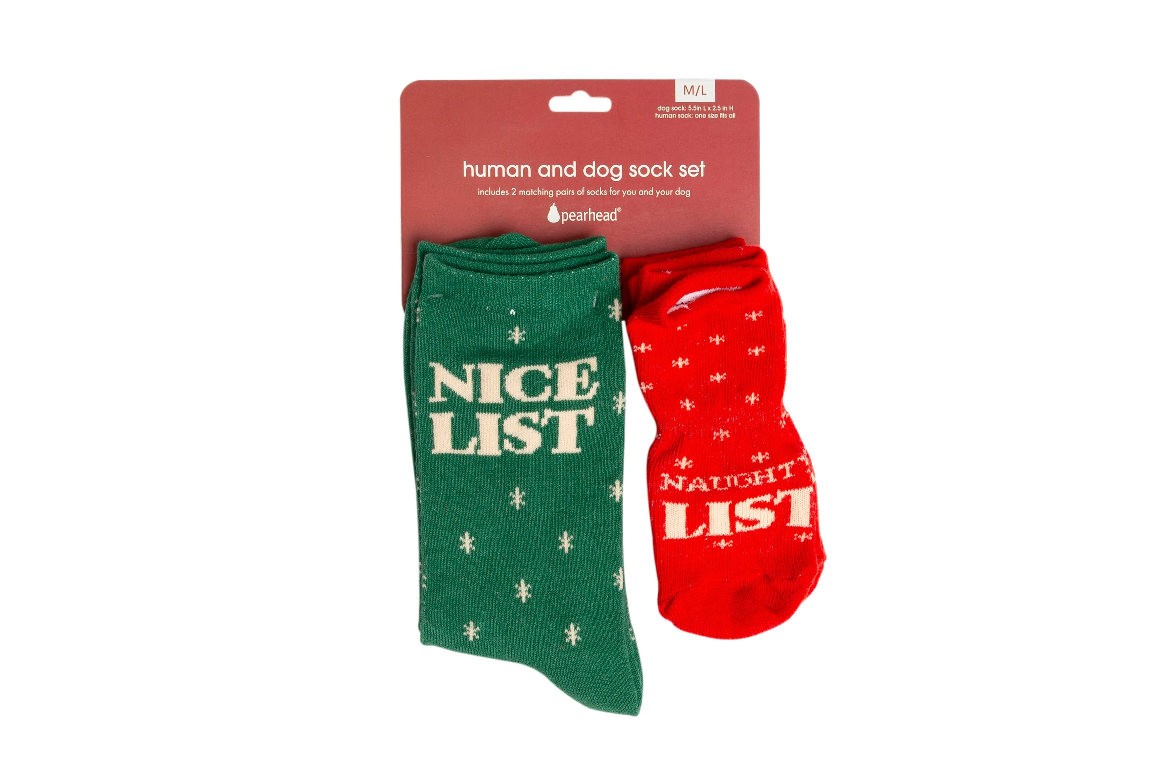 Pearhead Nice & Naughty List Human & Dog Christmas Sock Set