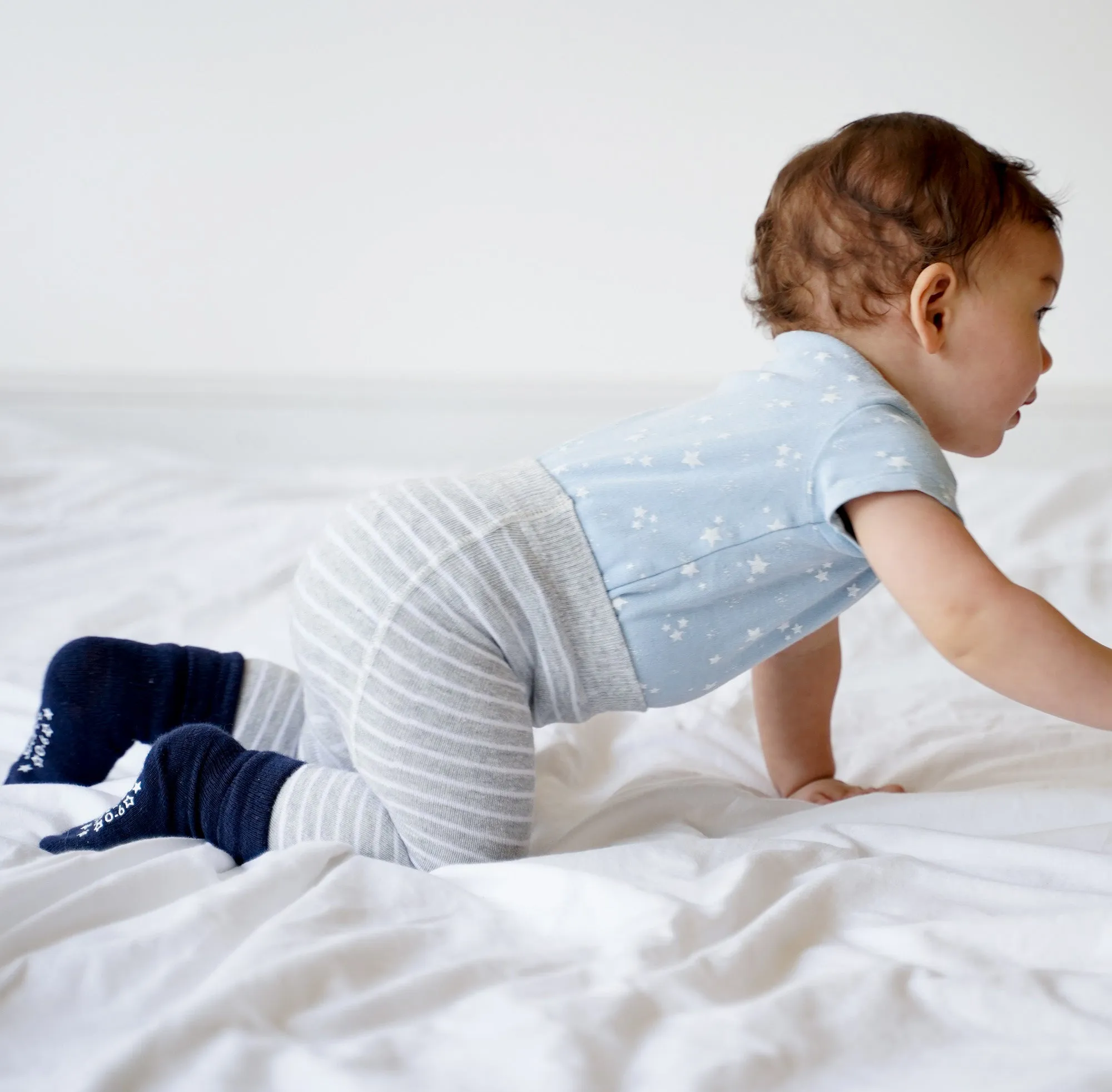 Personalised set of Multi-award winning Non-Slip Stay on Baby and Toddler Socks - Neutral Stripe- 6 months-3 years