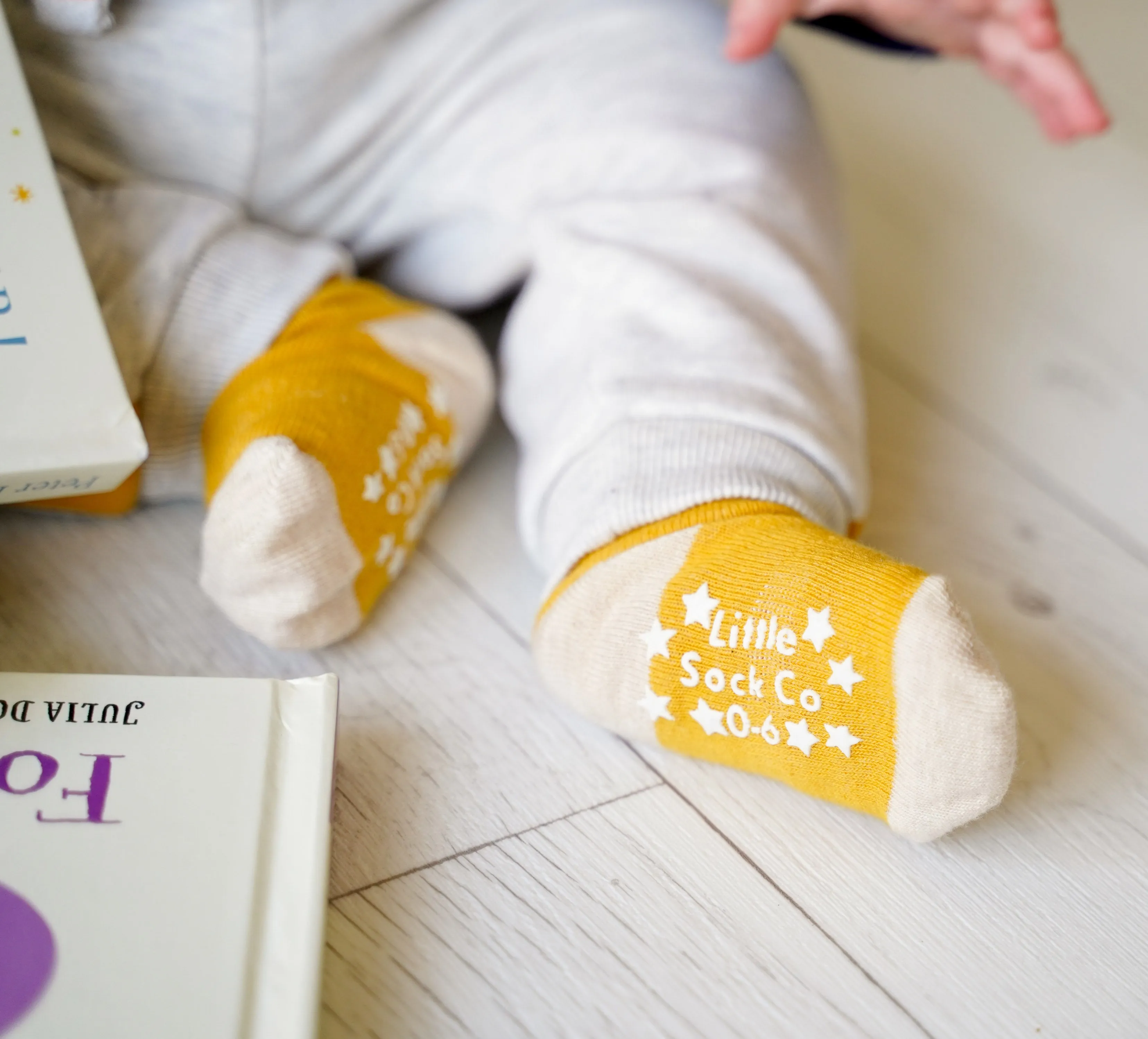 Personalised set of Multi-award winning Non-Slip Stay on Baby and Toddler Socks - Neutral Stripe- 6 months-3 years