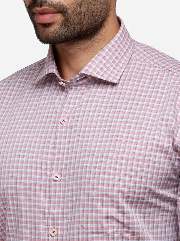 Pink & Grey Checked Regular Fit Formal Shirt | JadeBlue