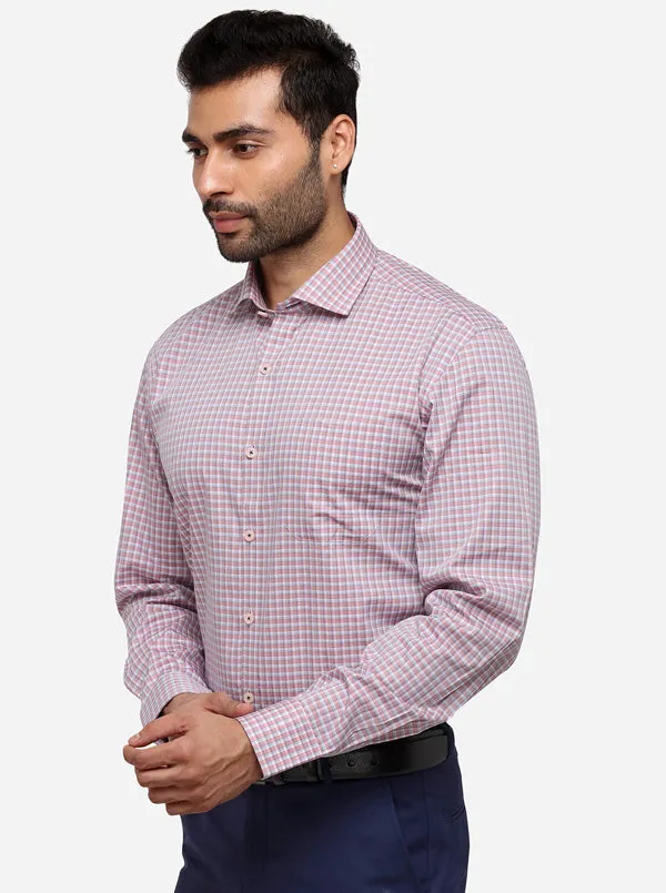 Pink & Grey Checked Regular Fit Formal Shirt | JadeBlue