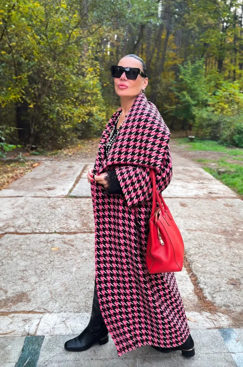 Pink Houndstooth Coat OFELIA