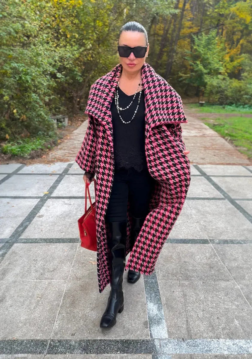 Pink Houndstooth Coat OFELIA