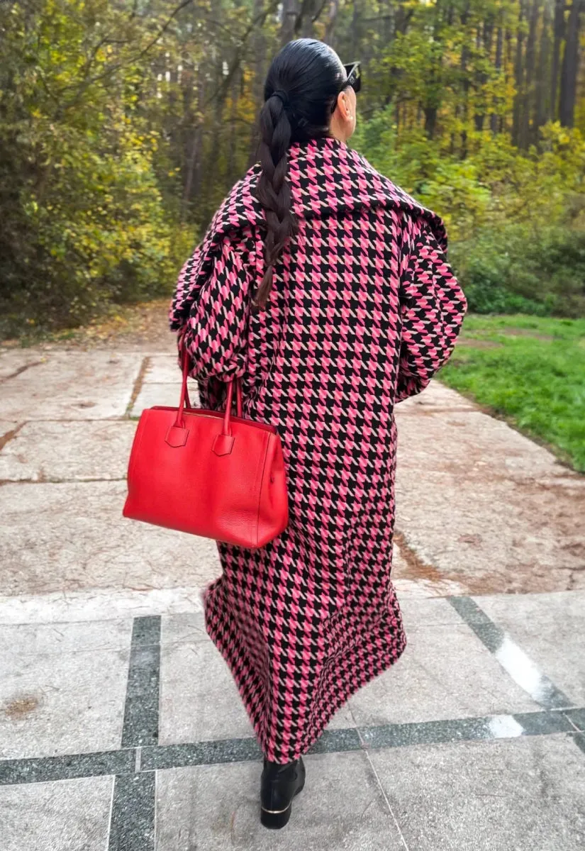 Pink Houndstooth Coat OFELIA