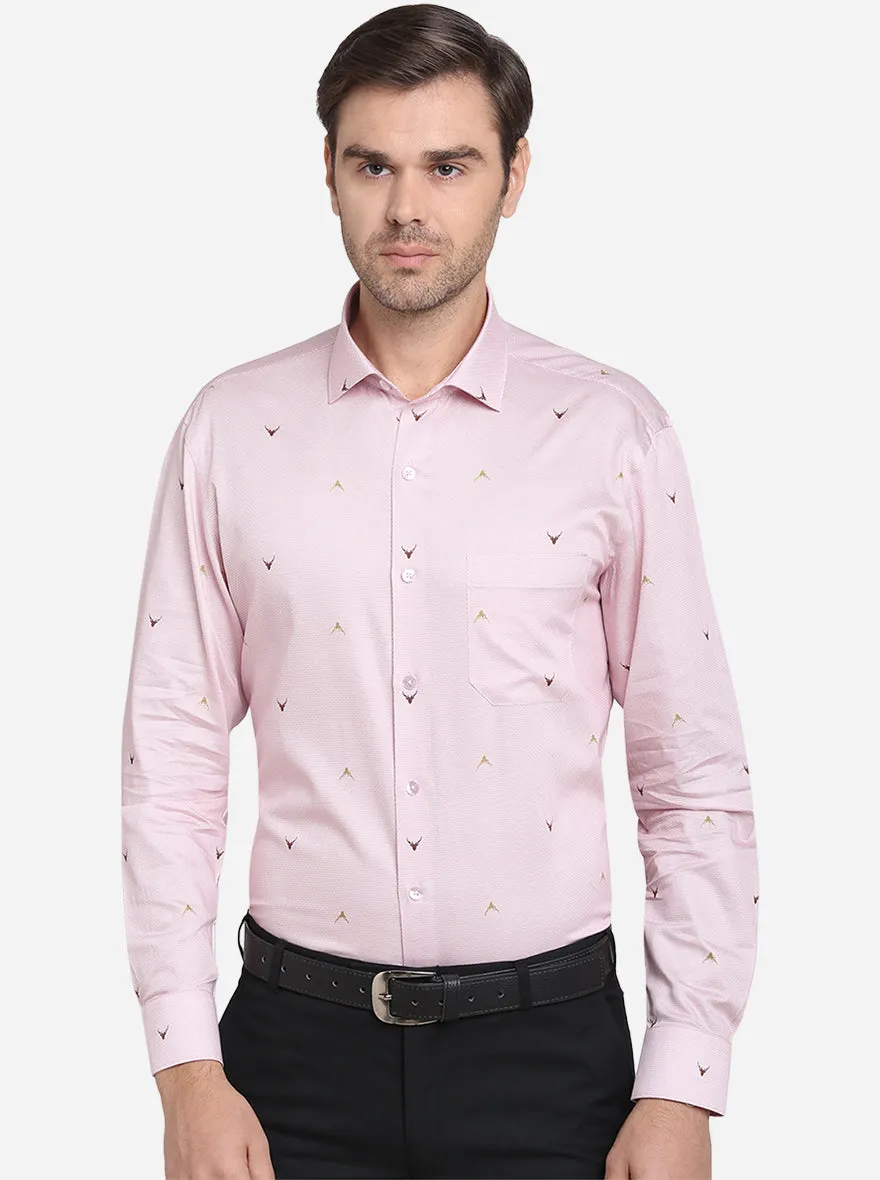 Pink Printed Slim Fit Formal Shirt  | Metal