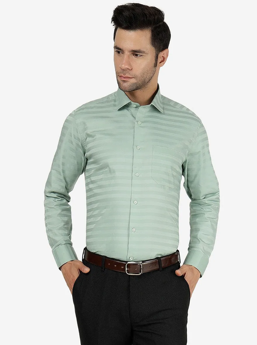 Pista Green Striped Regular Fit Formal Shirt | Greenfibre