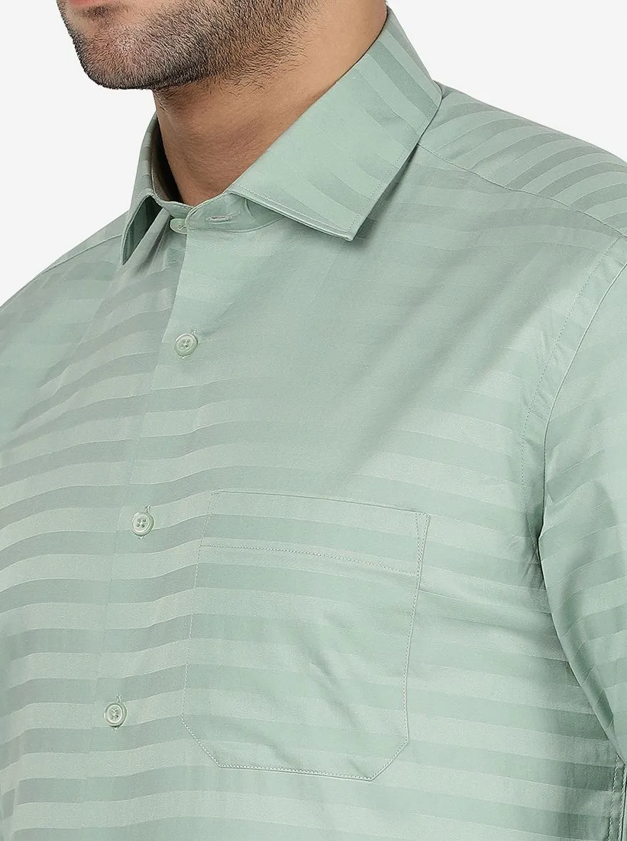 Pista Green Striped Regular Fit Formal Shirt | Greenfibre