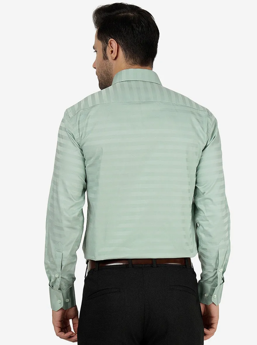 Pista Green Striped Regular Fit Formal Shirt | Greenfibre