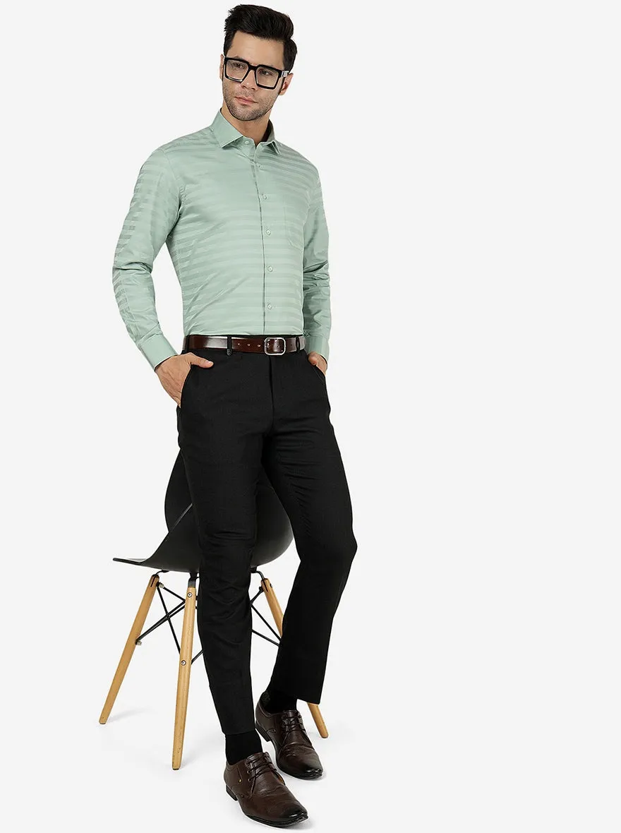 Pista Green Striped Regular Fit Formal Shirt | Greenfibre