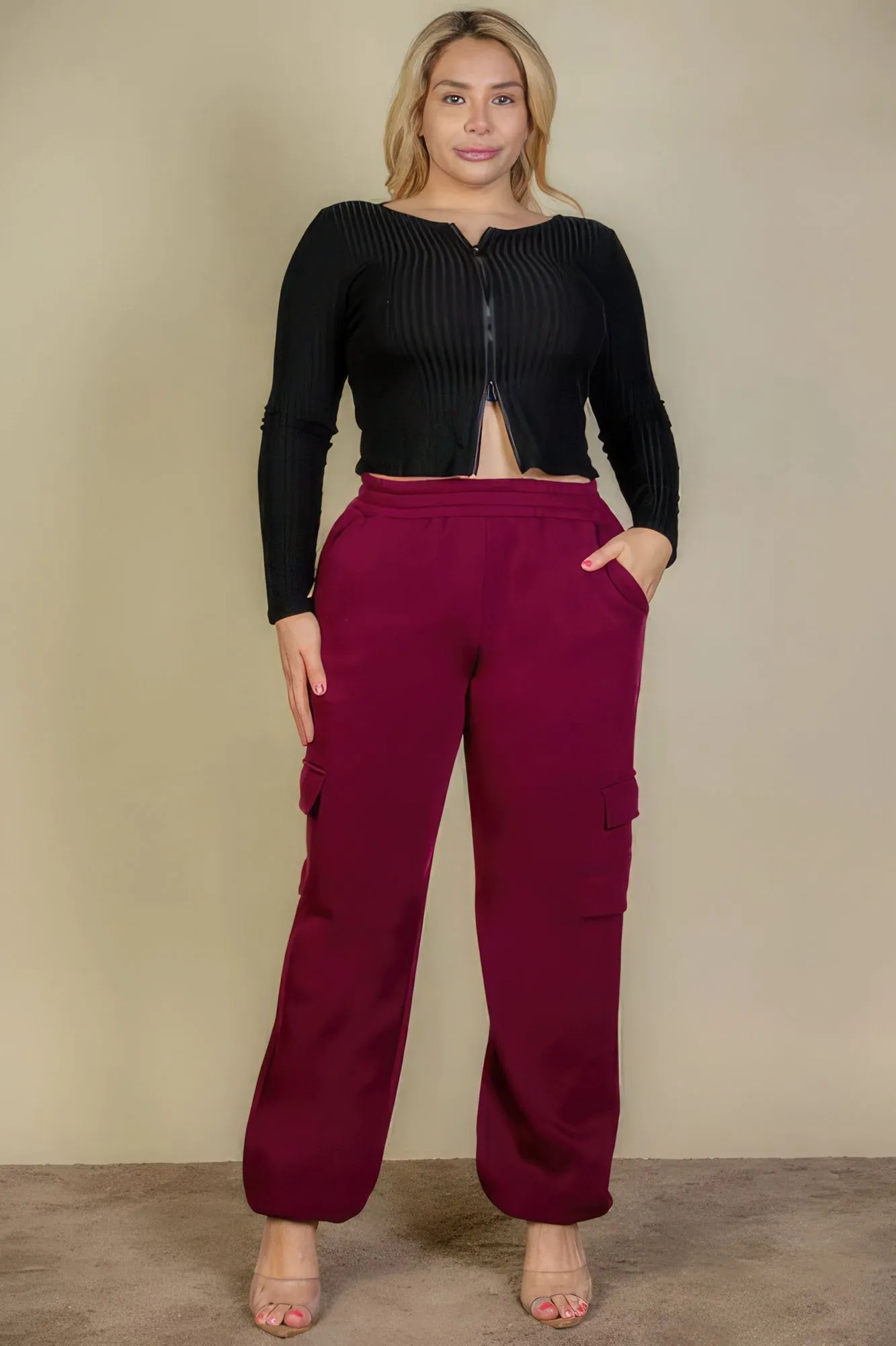 Plus size side pocket drawstring waist sweatpants