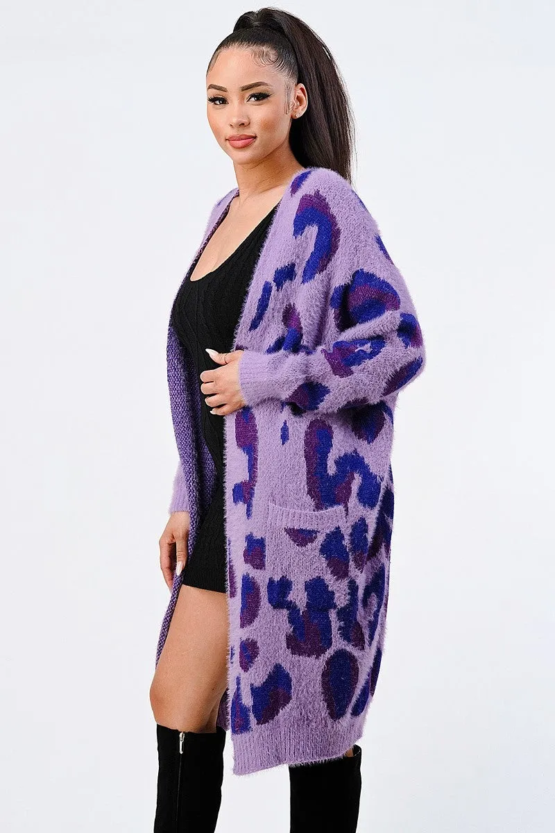 Purple Leopard Oversized Cardigan