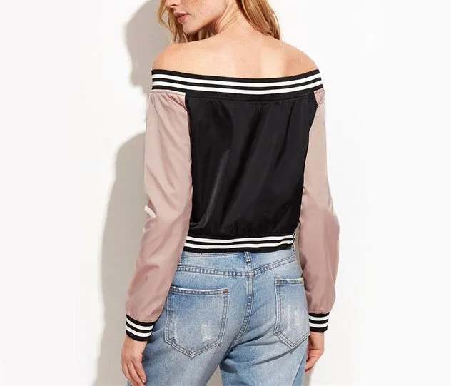 "Tropics" Off the shoulder bomber jacket