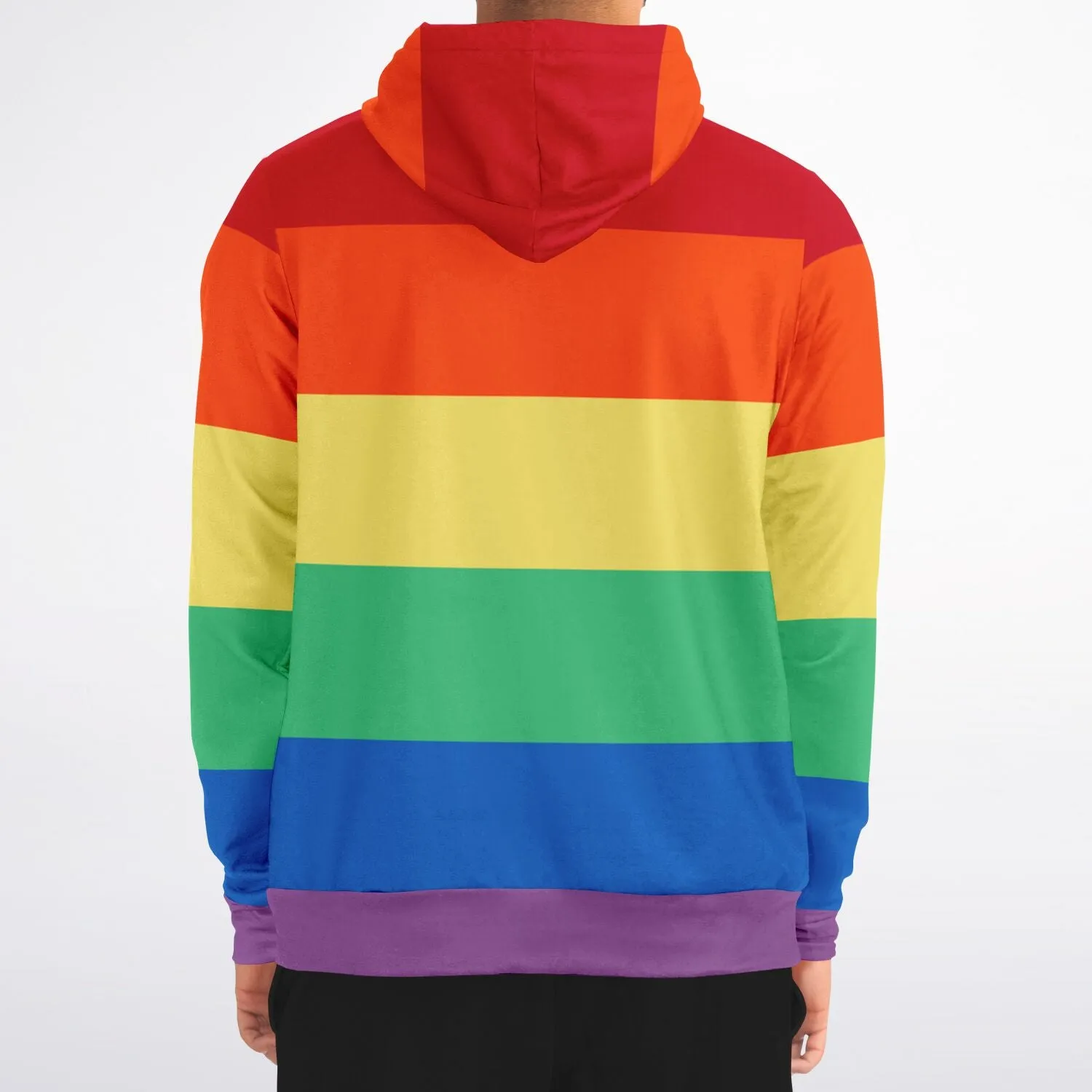 Rainbow Striped Zip Up Hoodie, Front Zipper Pocket Men Women Pride Unisex Adult Aesthetic Graphic Cotton Fleece Hooded Sweatshirt