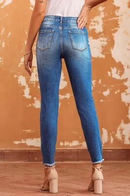 Raw Hem Ankle-length Skinny Jeans