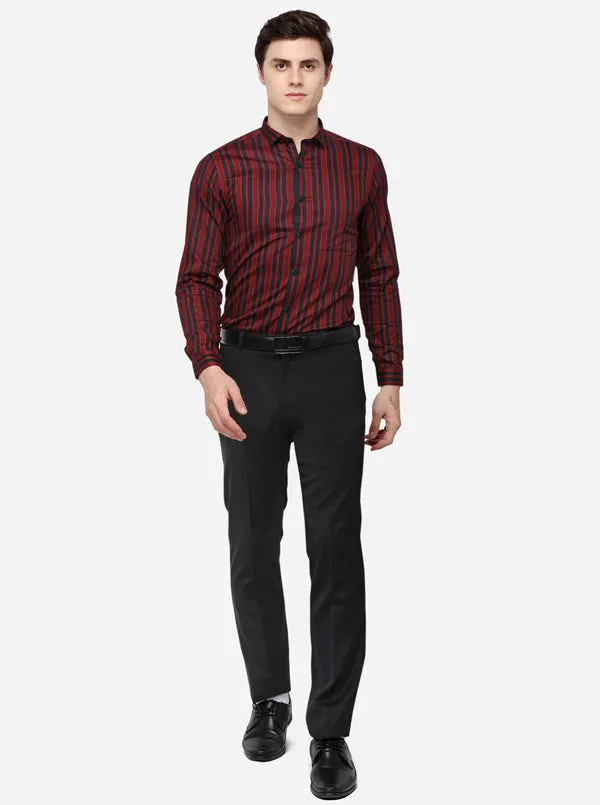 Red & Black Striped Regular Fit Formal Shirt | Greenfibre