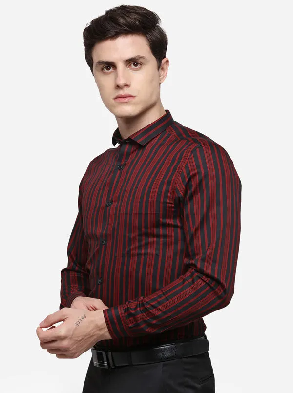 Red & Black Striped Regular Fit Formal Shirt | Greenfibre