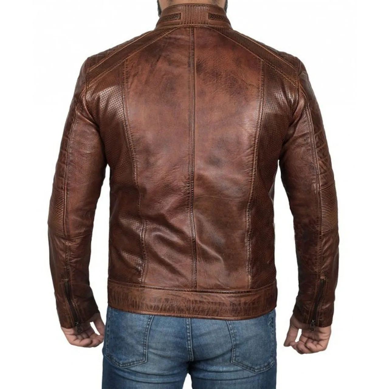 Retro Cafe Racer Brown Leather Jacket