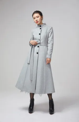 retro light gray wool coat with stand up collar 2205