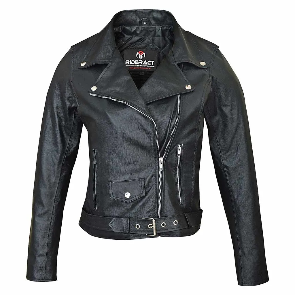 RIDERACT® Women Moto Jacket Black Brando Native Leather Moto Jacket