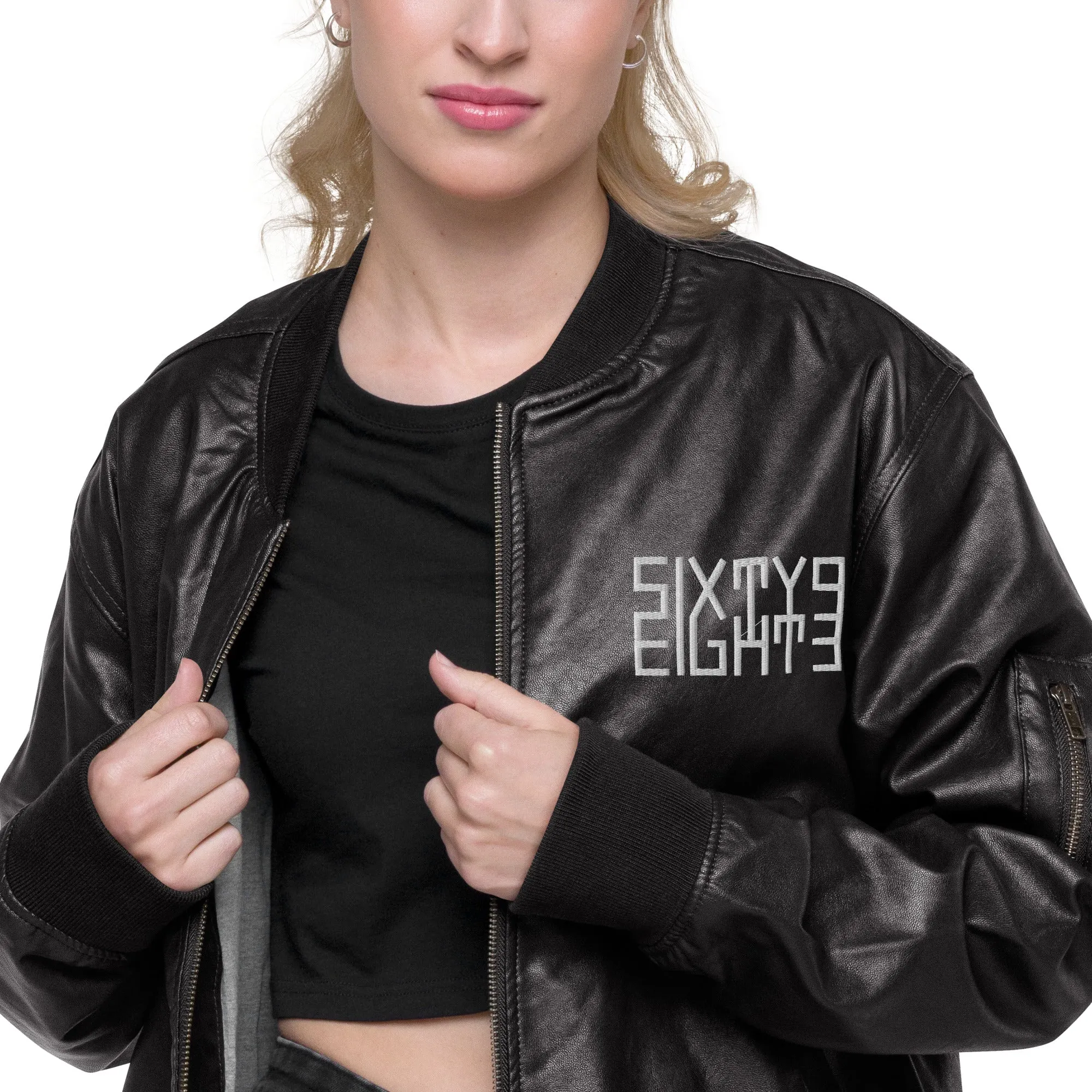 Sixty Eight 93 Logo White Leather Bomber Jacket