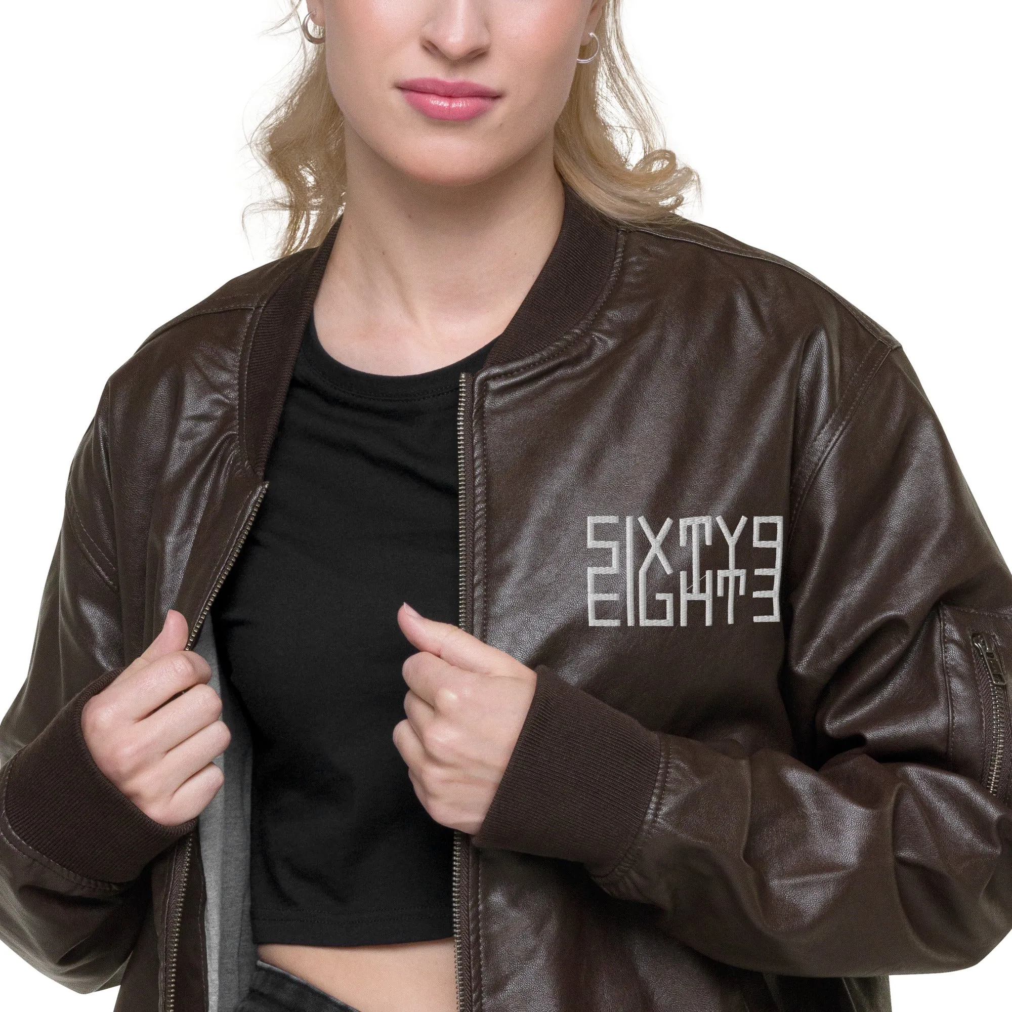 Sixty Eight 93 Logo White Leather Bomber Jacket