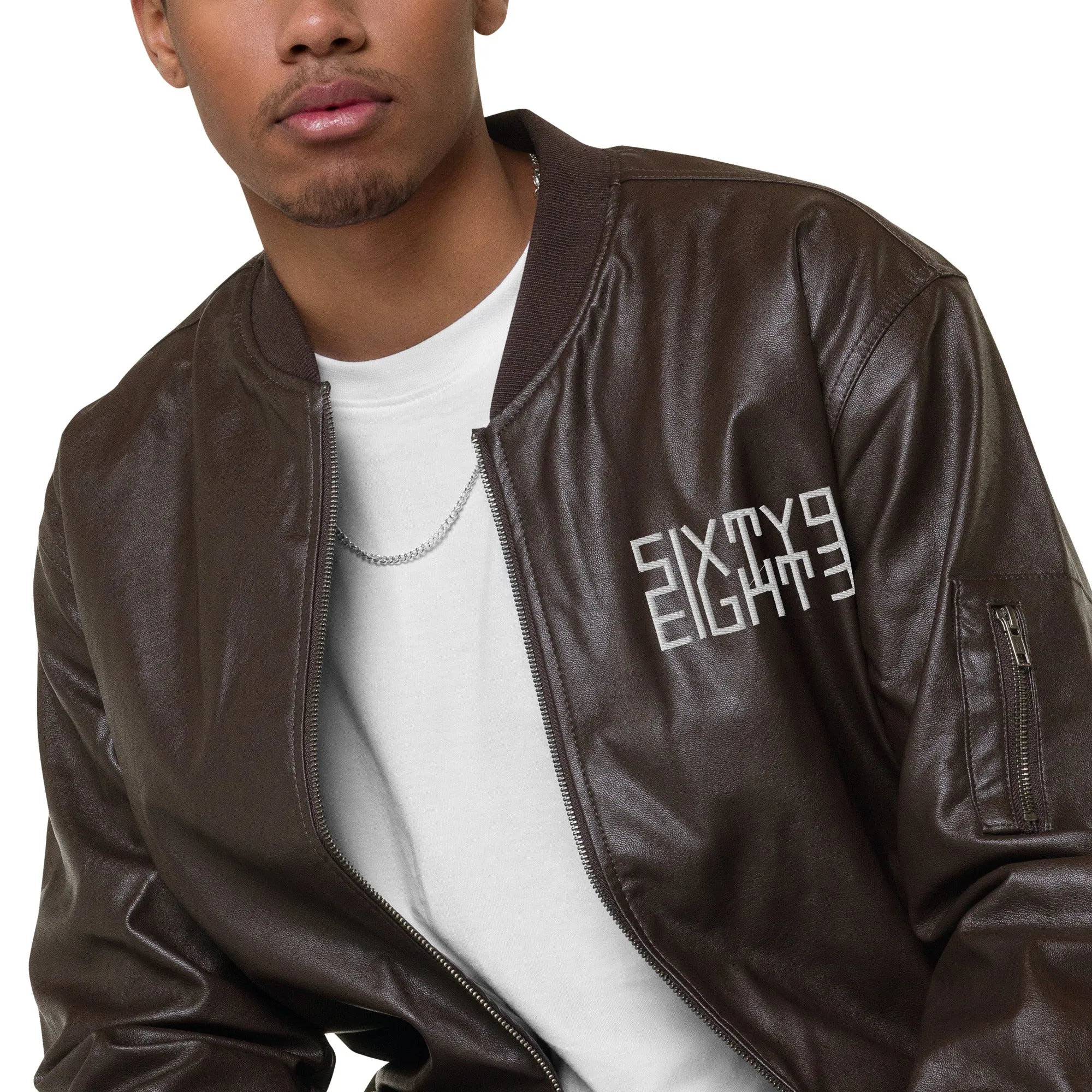 Sixty Eight 93 Logo White Leather Bomber Jacket