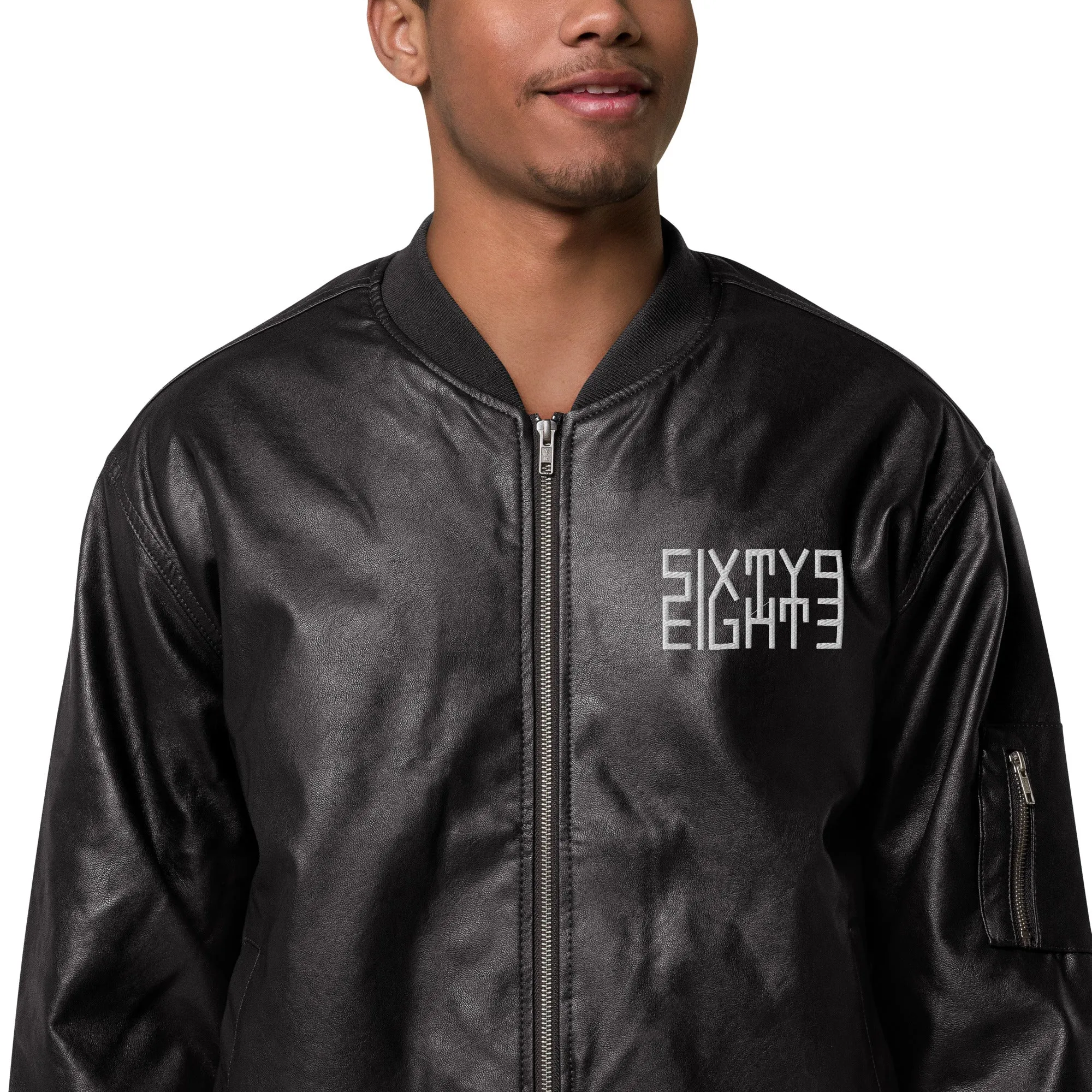 Sixty Eight 93 Logo White Leather Bomber Jacket