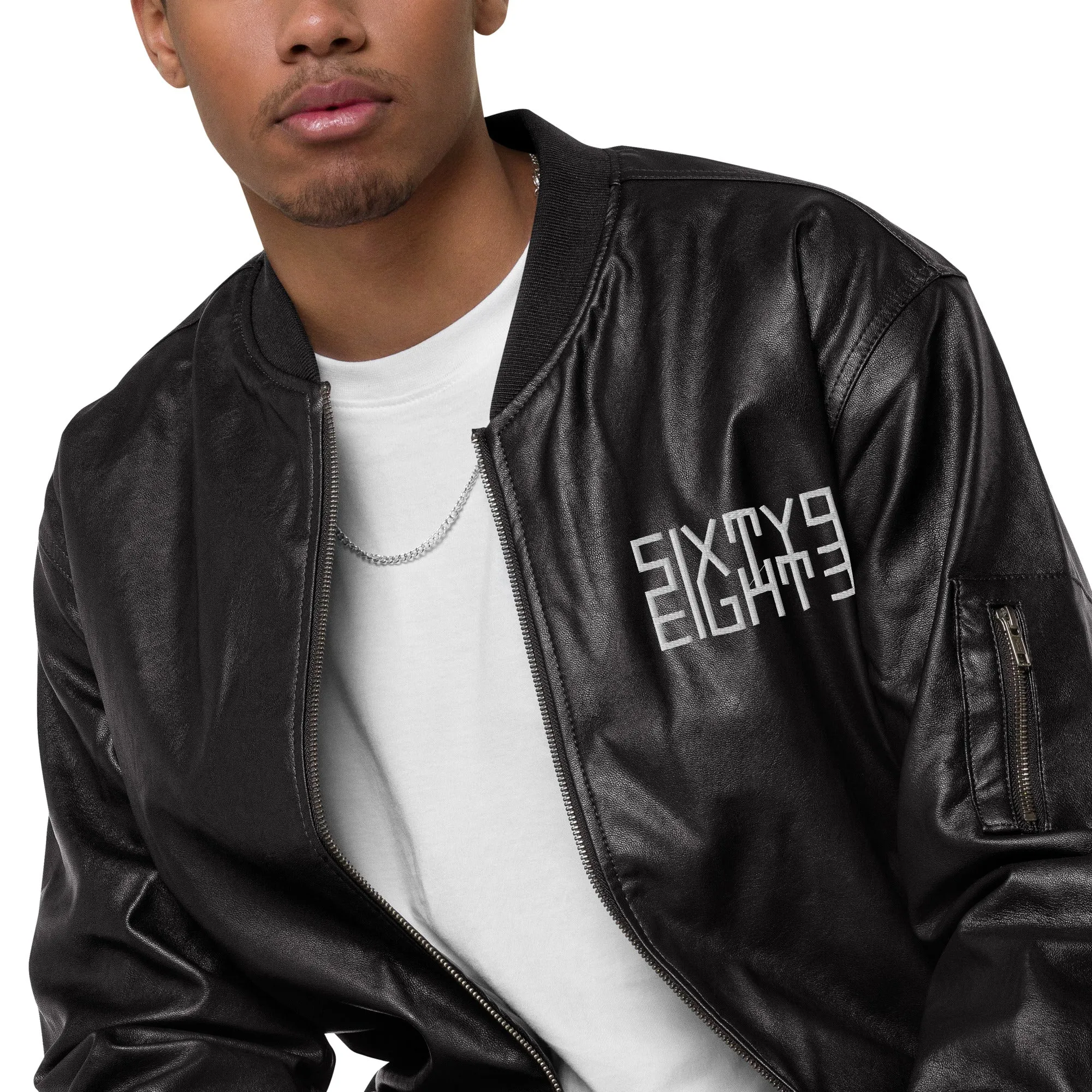 Sixty Eight 93 Logo White Leather Bomber Jacket