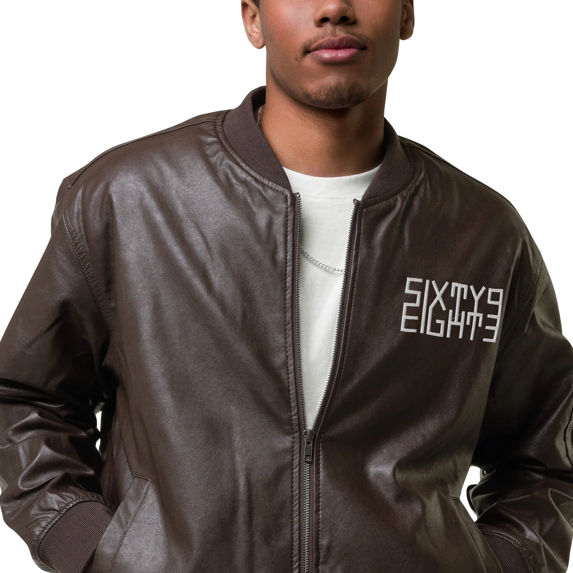 Sixty Eight 93 Logo White Leather Bomber Jacket