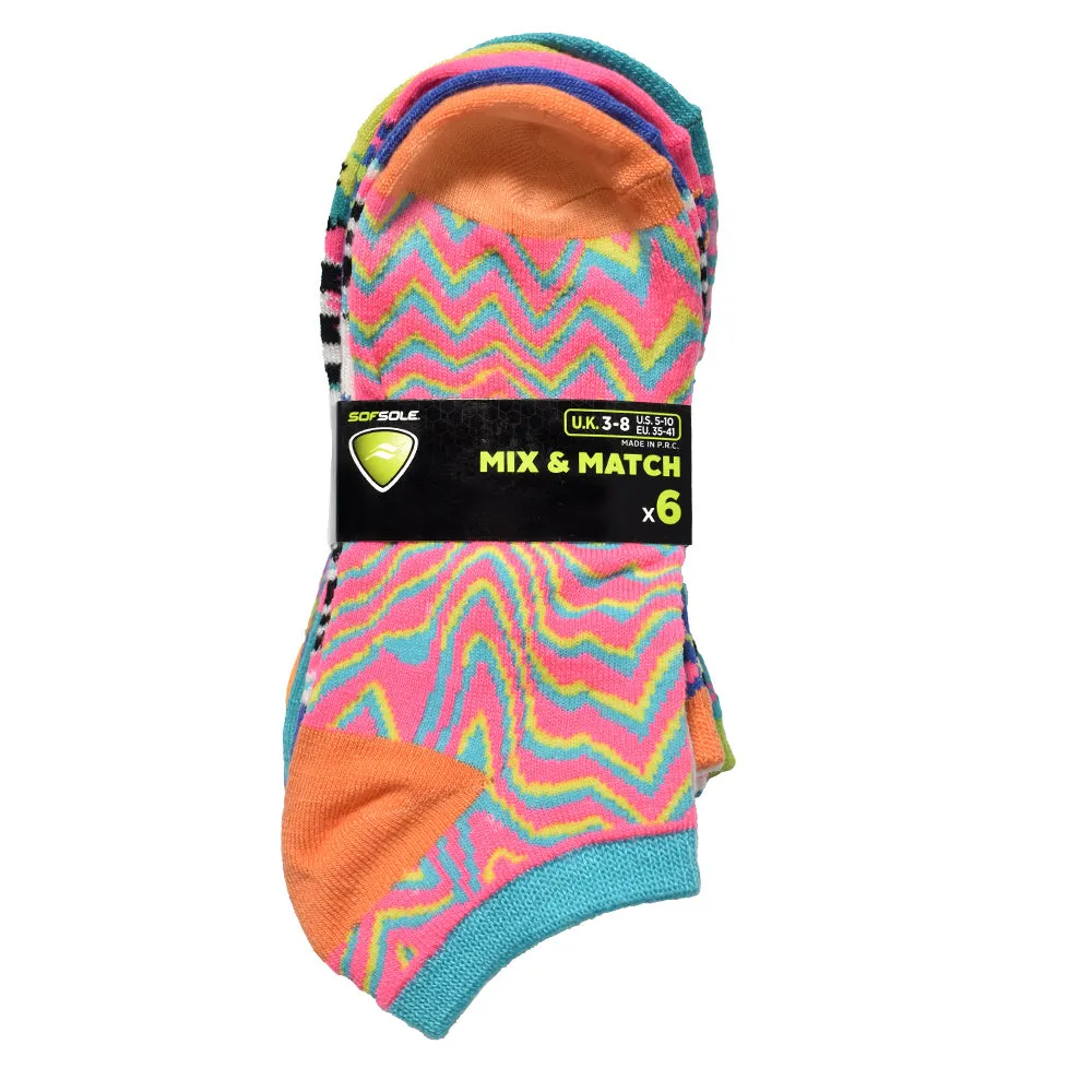 Sof Sole Women's Socks All Sports Lite No Show 6-pack (Mix & Match pattern)