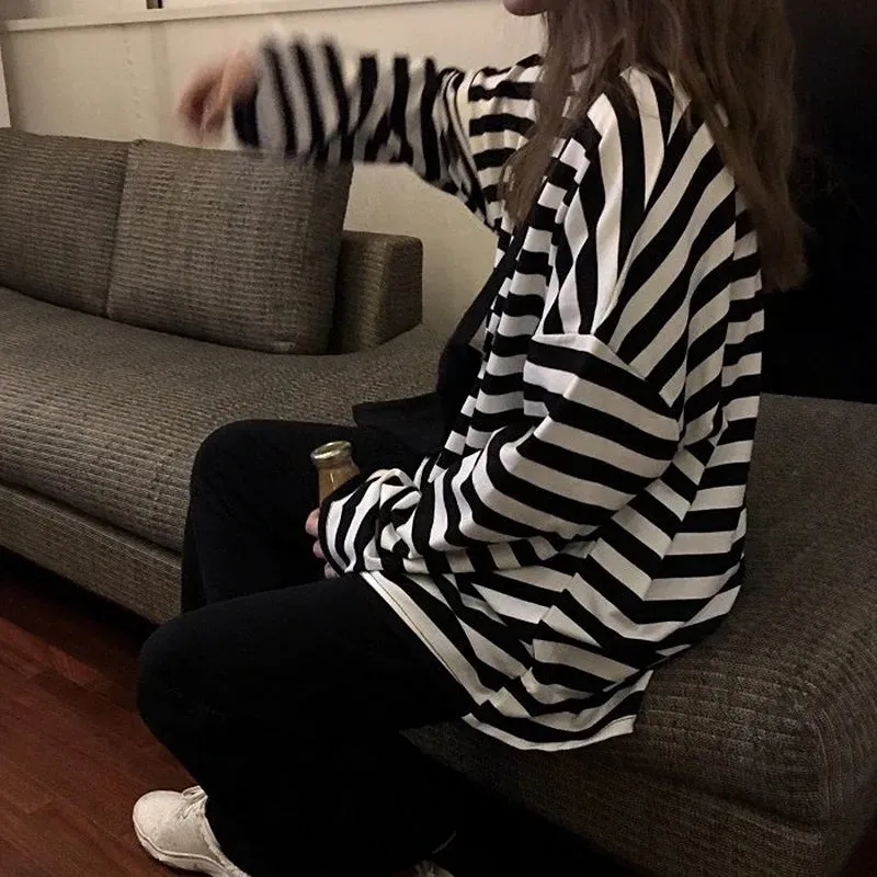 Striped Casual Long Sleeve Shirt with Oversized Fit