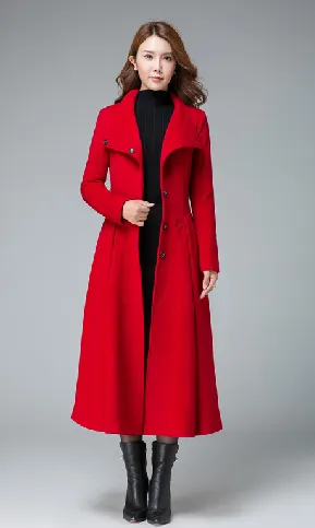 stylish long black wool coat for women 1978#