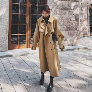 Stylish Women's Camel Wool Belted Winter Coat