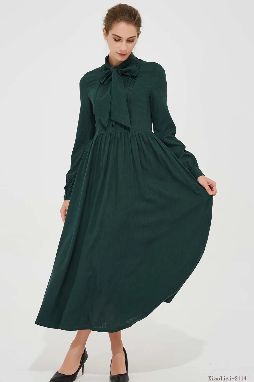 summer women long dress with long sleeves and high waist 2114