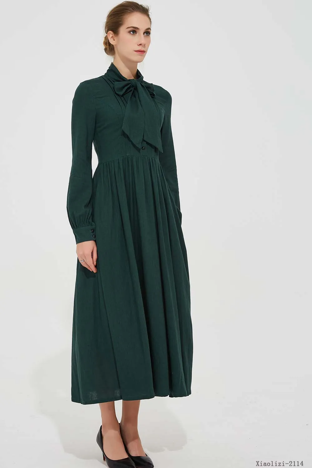 summer women long dress with long sleeves and high waist 2114