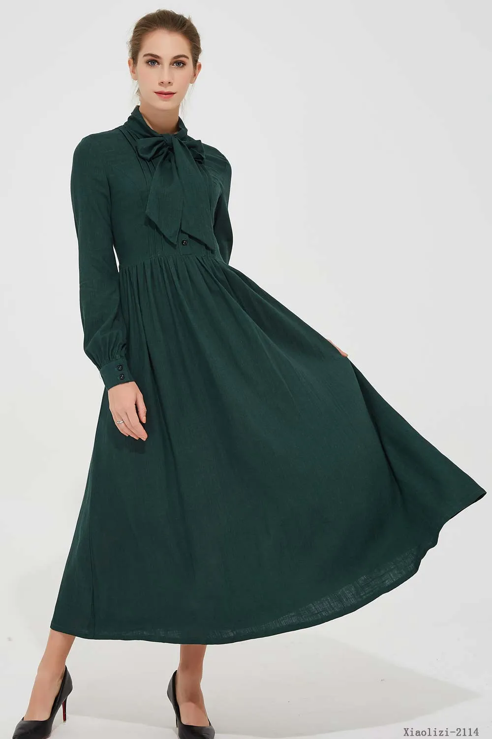 summer women long dress with long sleeves and high waist 2114