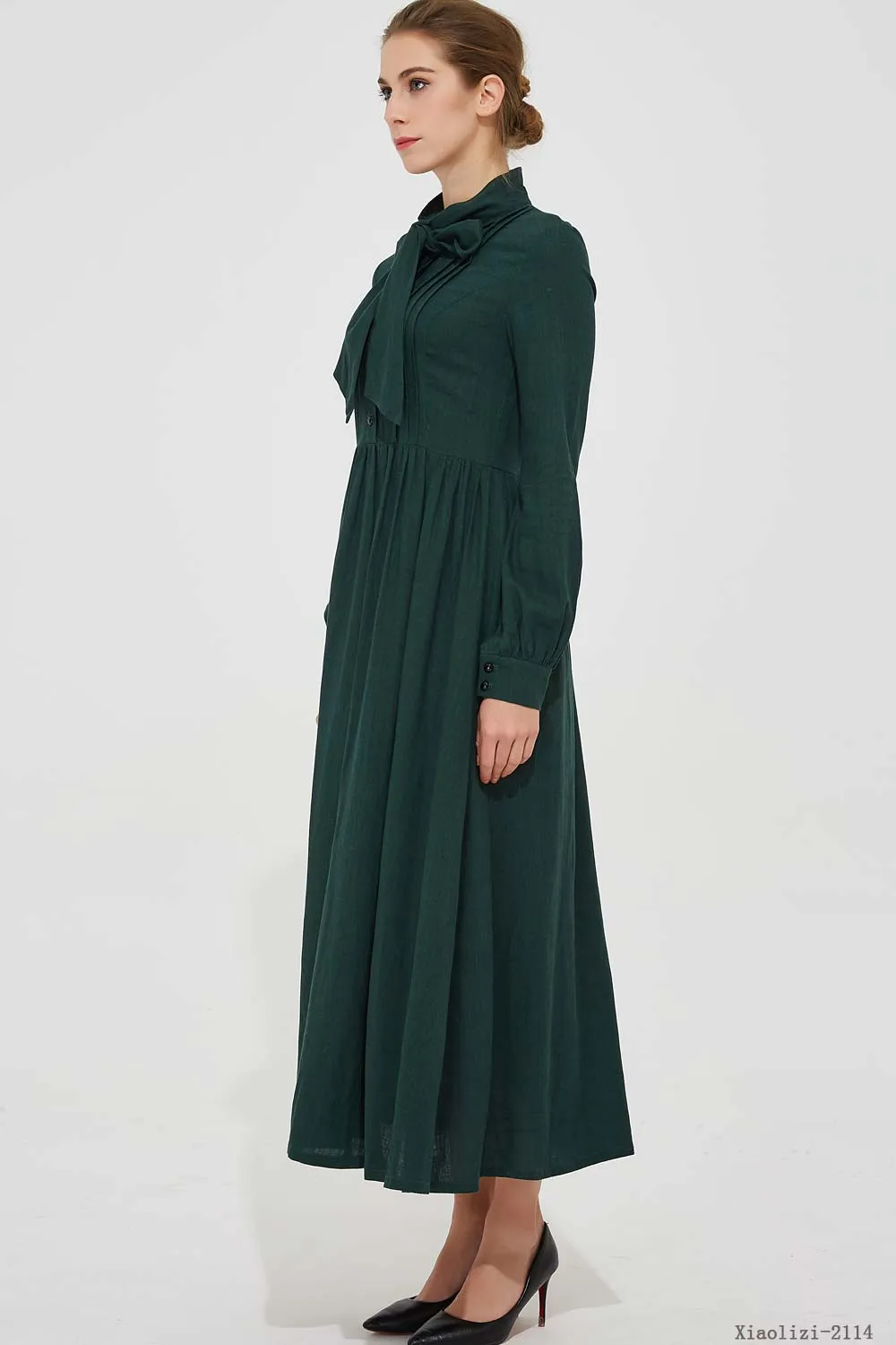 summer women long dress with long sleeves and high waist 2114