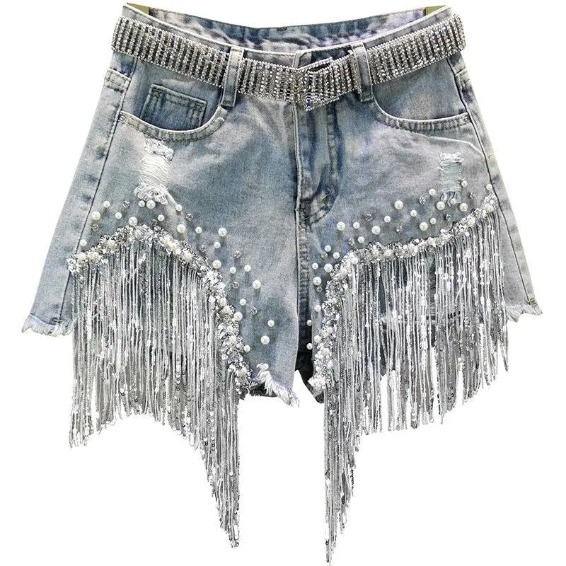 Tassel Beading Denim Short