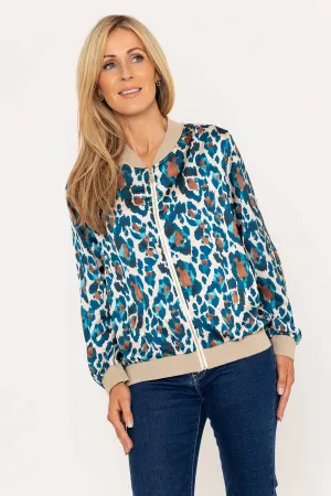 Teal Leopard Print Bomber Jacket