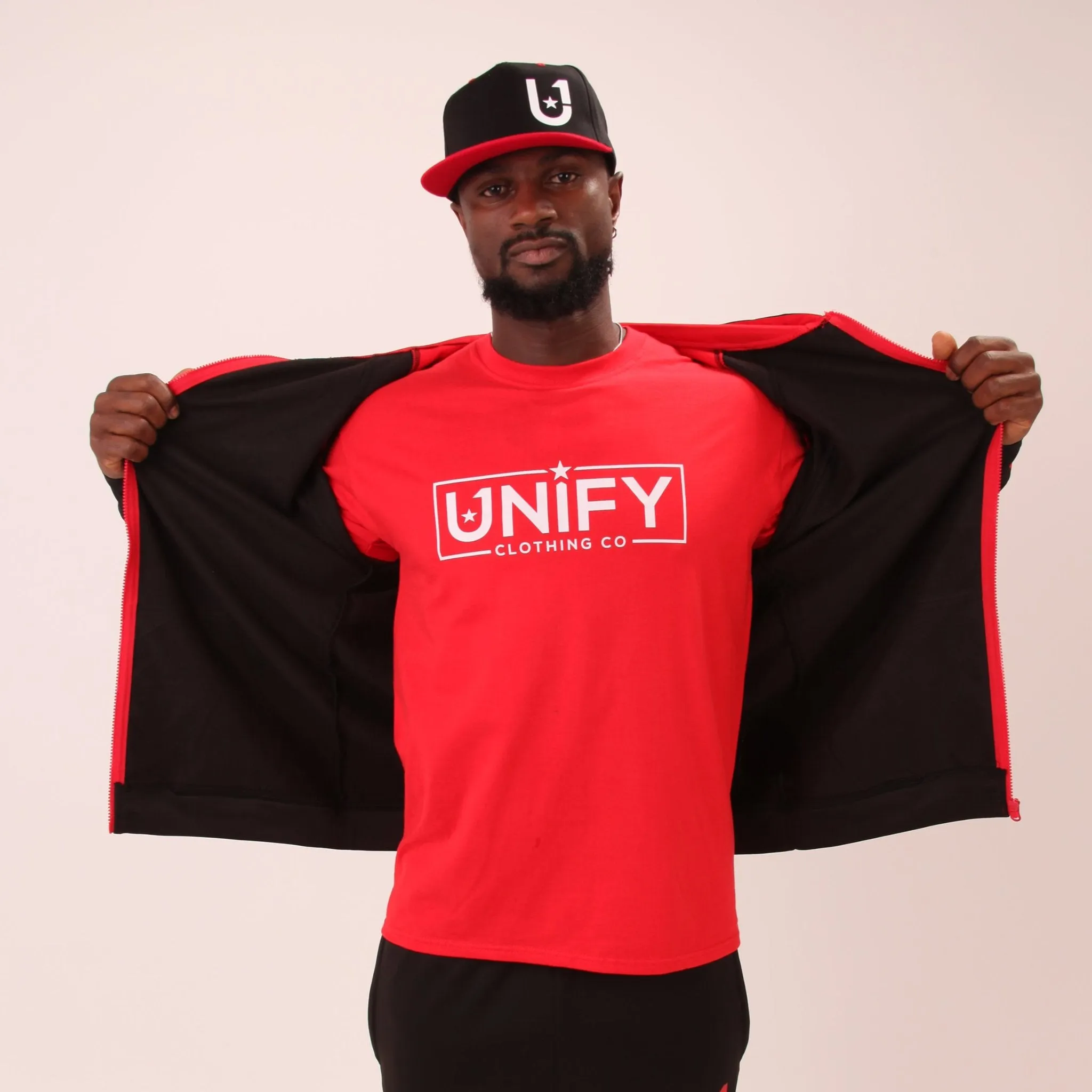 UNIFY U1 Mens Black and Red Zip Up Hoodie – Classic UNIFY Essential Hoodie – Mens Zip Up Hoodie