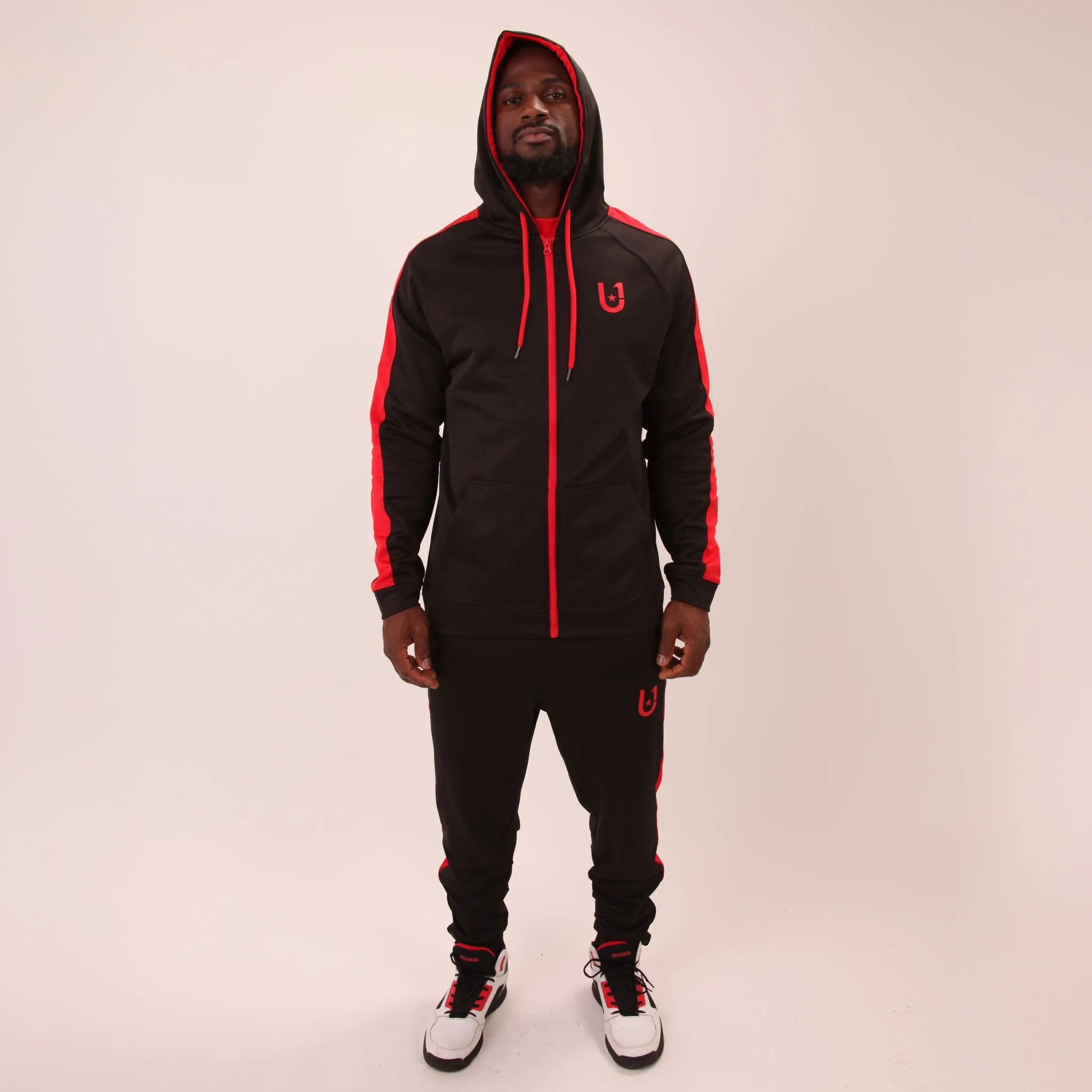 UNIFY U1 Mens Black and Red Zip Up Hoodie – Classic UNIFY Essential Hoodie – Mens Zip Up Hoodie