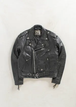 Vintage 1980s First Genuine Leather Motorcycle Leather Jacket Size M/L