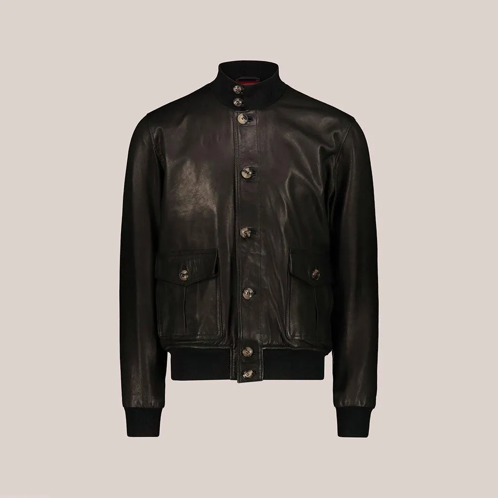 Vintage Black A-1 Flight Lambskin Leather Bomber Jacket for Men