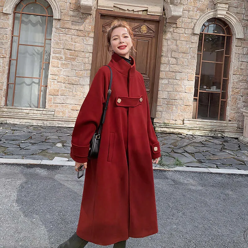 Vintage Red Wool Blend Princess Coat With Stand Collar