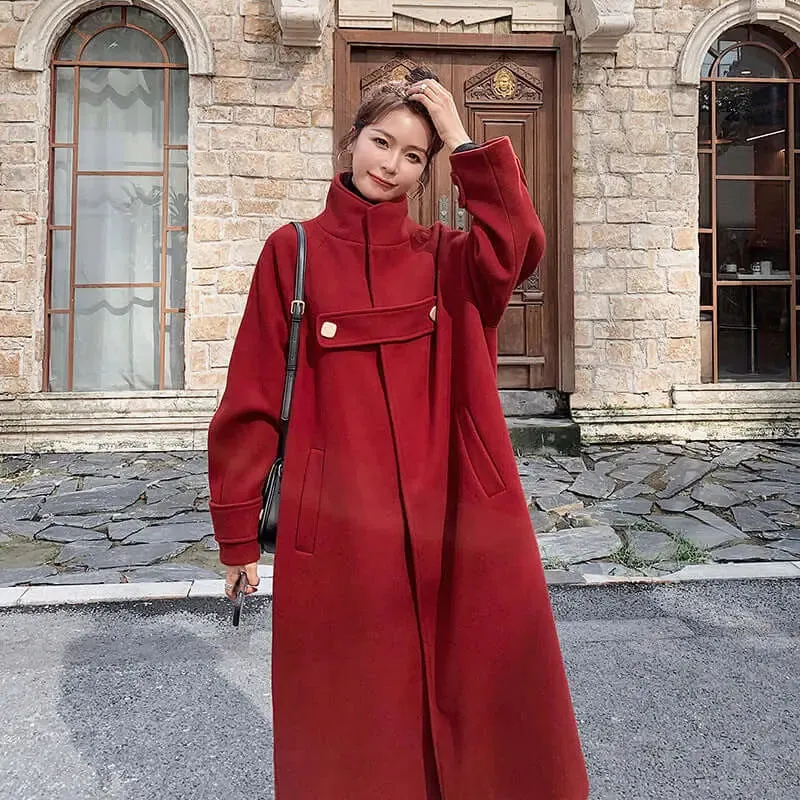 Vintage Red Wool Blend Princess Coat With Stand Collar